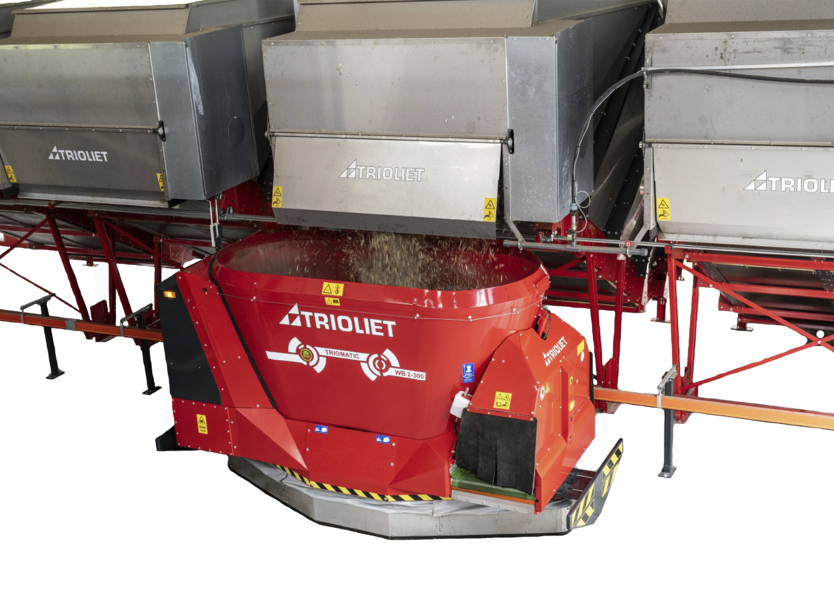  Futterlager Triomatic automatische Fütterungssysteme Futterroboter, Futter-Roboter, fahrender Roboter, automatische Fütterung, Fütterungsroboter, Bodenantrieb Futtermischwagen Futtermischer